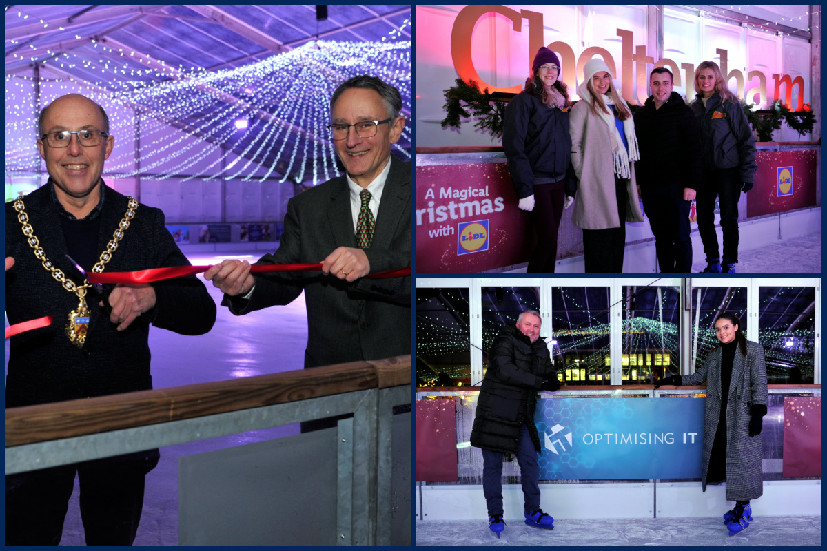 Collage of images of Councillor Paul Baker and Councillor Martin Horwood, Lidl & Marketing Cheltenham team, Optimising IT team, photographed by Mikal Ludlow Photography.